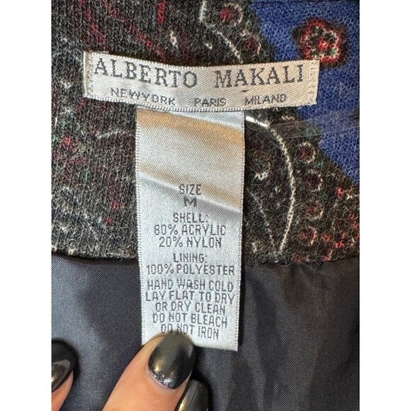 Alberto Makali Blazer‎ Women Medium Blue Paisley Shawl Collar Open Jacket Italy - Picture 6 of 8